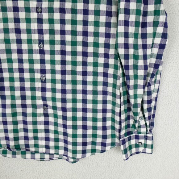 Duchamp Shirt Mens 16  Medium White Green Blue Check Oxford Button Up Casual - Picture 3 of 7